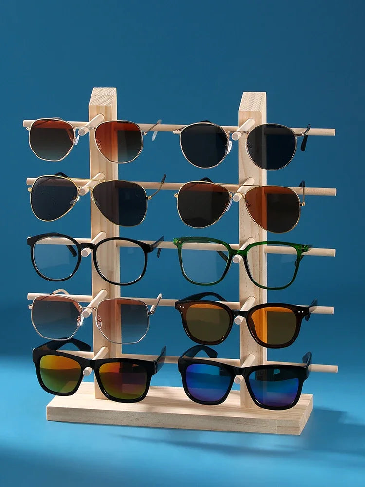 Présentoir à lunettes en bois massif – Rangement Élégant